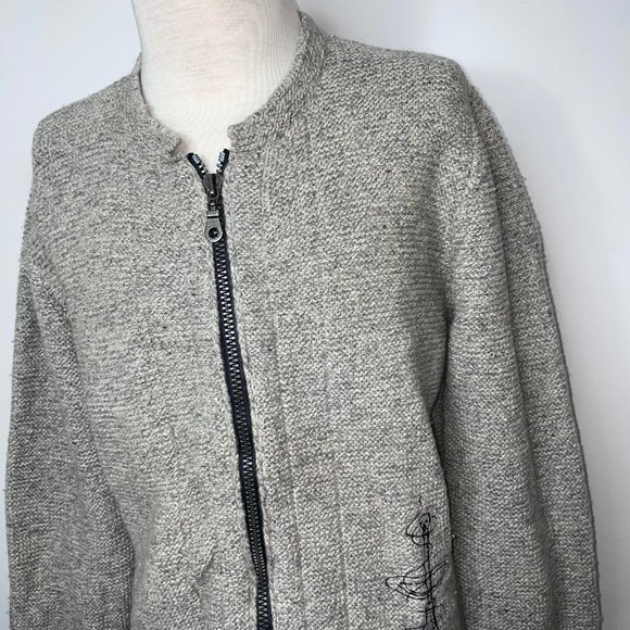 Alchemy Mens Size M Wool Blend Knit Cardigan Sweater Tan/Gray Full Zip - Picture 4 of 16
